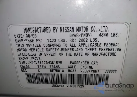 2009 Infiniti G37X from USA, damaged, VIN JNKCV61F79M361525